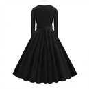 1950s Retro Vintage Velvet Long Sleeve V Neck Belted Swing Dress - AwwwCos