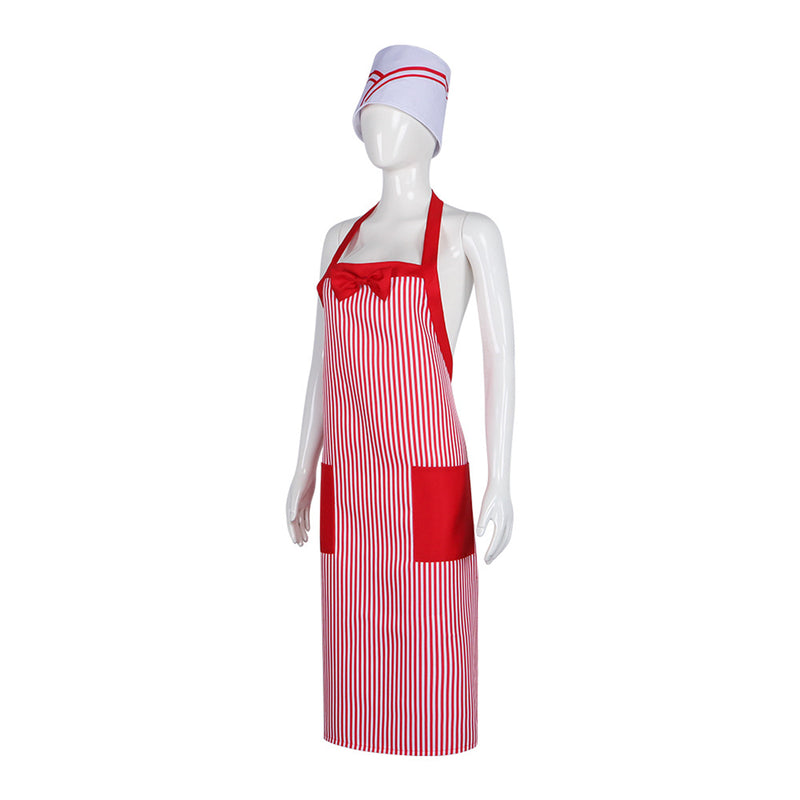 1950s Waiter Cosplay Costume Ice Cream Red White Striped Apron Hat - AwwwCos