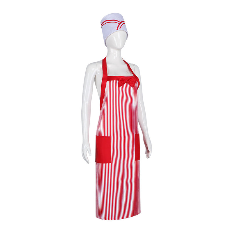 1950s Waiter Cosplay Costume Ice Cream Red White Striped Apron Hat - AwwwCos