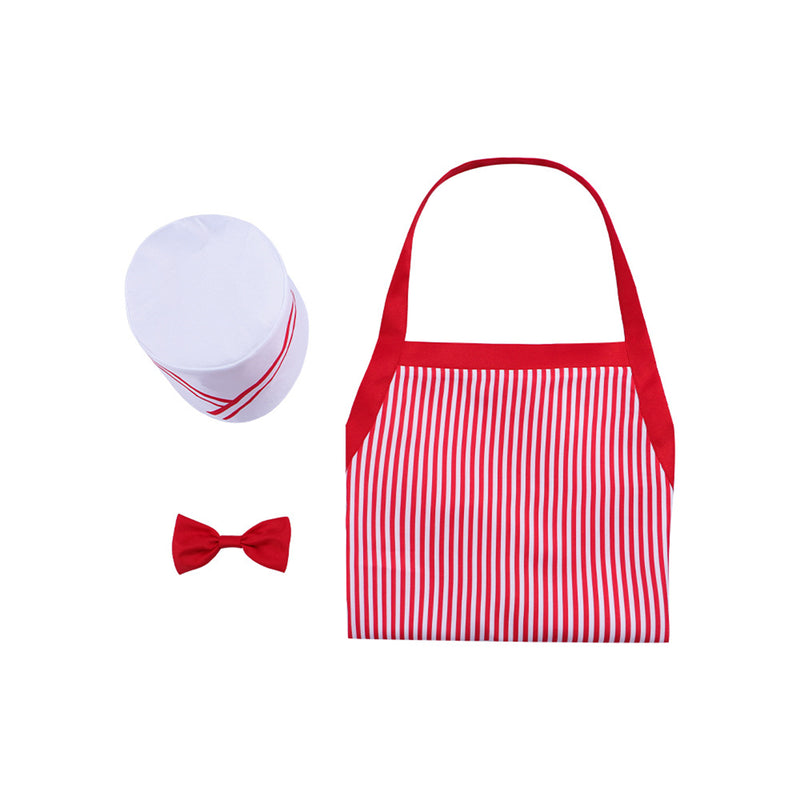 1950s Waiter Cosplay Costume Ice Cream Red White Striped Apron Hat - AwwwCos