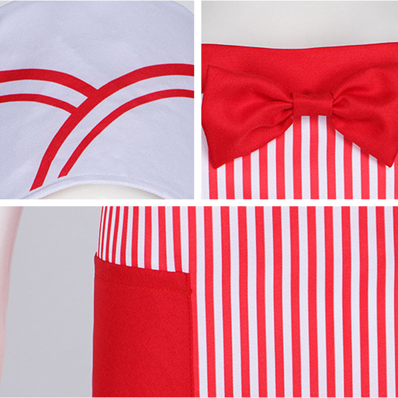 1950s Waiter Cosplay Costume Ice Cream Red White Striped Apron Hat - AwwwCos