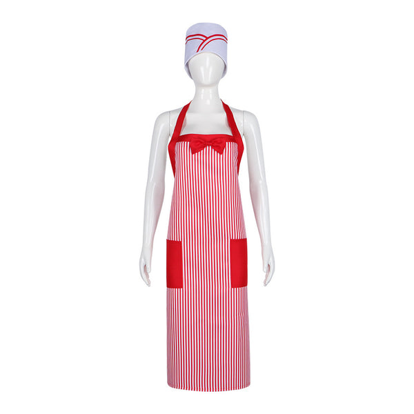 1950s Waiter Cosplay Costume Ice Cream Red White Striped Apron Hat - AwwwCos