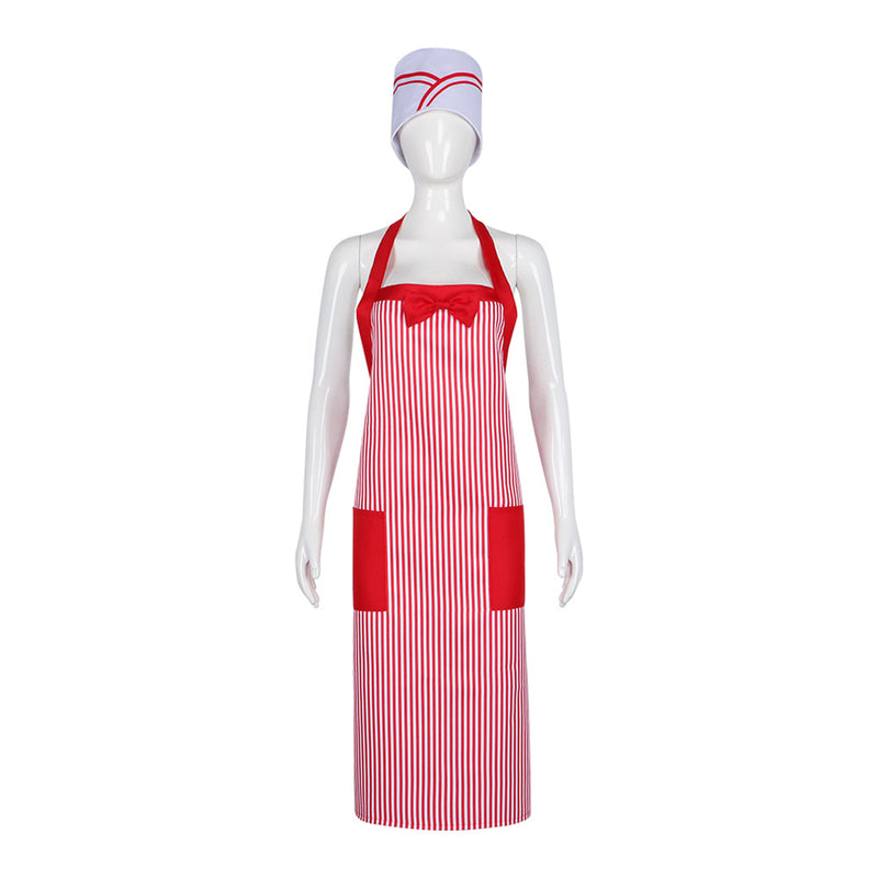 1950s Waiter Cosplay Costume Ice Cream Red White Striped Apron Hat - AwwwCos