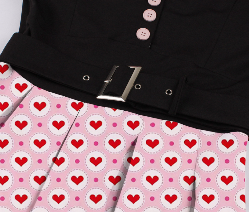 1950s Women Blazer Collar Hearts Print Festival Vintage Dress