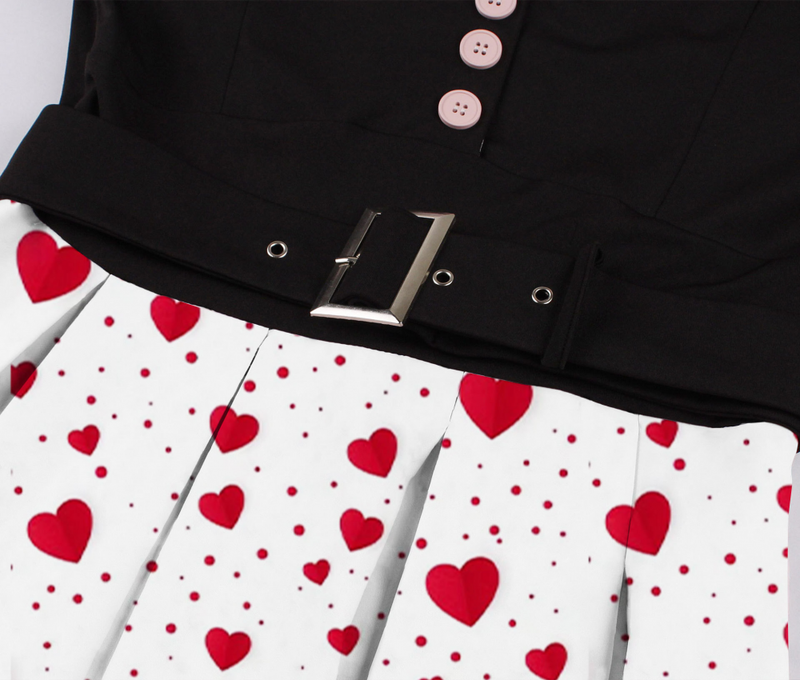 1950s Women Blazer Collar Hearts Print Festival Vintage Dress