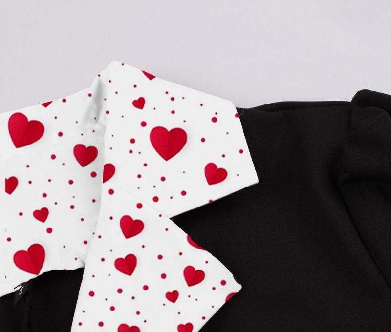 1950s Women Blazer Collar Hearts Print Festival Vintage Dress