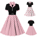 1950s Women Blazer Collar Hearts Print Festival Vintage Dress - AwwwCos