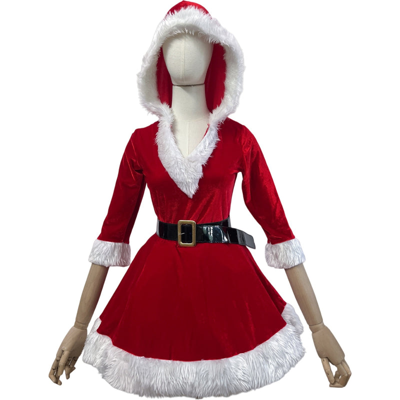 2 Kinds Christmas Mini Dress Hat Women Mrs Santa Claus Cosplay Costume - AwwwCos