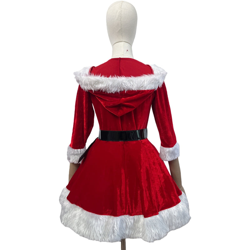 2 Kinds Christmas Mini Dress Hat Women Mrs Santa Claus Cosplay Costume - AwwwCos