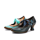 2 Kinds Cowhide Flower Blue Ethnic Style Ribbon Lace Women's Shoes - AwwwCos