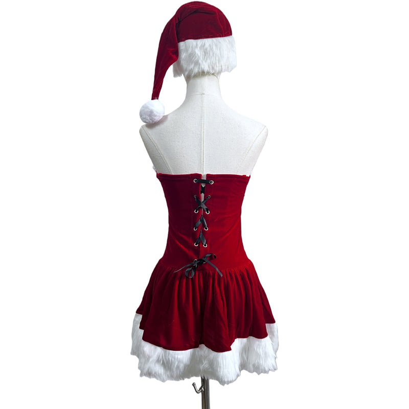 2 Kinds Hat Women Christmas Mrs Santa Claus Cosplay Costume Red Dress - AwwwCos
