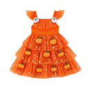 2 Kinds Toddler Girls 3D Pumpkin Ghost Doll Decor Kids Star Sequin Mesh Layered Dress