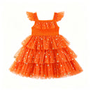 2 Kinds Toddler Girls 3D Pumpkin Ghost Doll Decor Kids Star Sequin Mesh Layered Dress