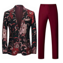 2 Piece Floral Uniform Dinner Tuxedo Jacket Pants Luxury Printed Wedding Blazer - AwwwCos