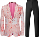 2 Piece Floral Uniform Dinner Tuxedo Jacket Pants Luxury Printed Wedding Blazer - AwwwCos