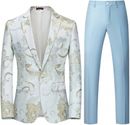 2 Piece Floral Uniform Dinner Tuxedo Jacket Pants Luxury Printed Wedding Blazer - AwwwCos