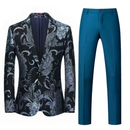 2 Piece Floral Uniform Dinner Tuxedo Jacket Pants Luxury Printed Wedding Blazer - AwwwCos