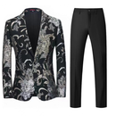 2 Piece Floral Uniform Dinner Tuxedo Jacket Pants Luxury Printed Wedding Blazer - AwwwCos