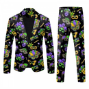 2 Piece Mardi Gras Casual Sweatsuits One Buttton Notched Lapel Floral Uniform