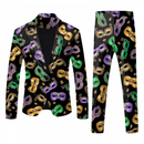 2 Piece Mardi Gras Casual Sweatsuits One Buttton Notched Lapel Floral Uniform