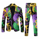 2 Piece Mardi Gras Casual Sweatsuits One Buttton Notched Lapel Floral Uniform