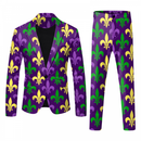2 Piece Mardi Gras Casual Sweatsuits One Buttton Notched Lapel Floral Uniform