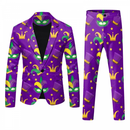 2 Piece Mardi Gras Casual Sweatsuits One Buttton Notched Lapel Floral Uniform