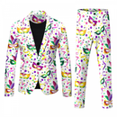 2 Piece Mardi Gras Casual Sweatsuits One Buttton Notched Lapel Floral Uniform