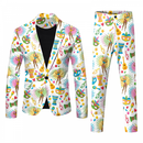 2 Piece Mardi Gras Casual Sweatsuits One Buttton Notched Lapel Floral Uniform