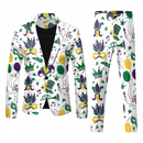 2 Piece Mardi Gras Casual Sweatsuits One Buttton Notched Lapel Floral Uniform