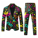 2 Piece Mardi Gras Casual Sweatsuits One Buttton Notched Lapel Floral Uniform