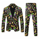 2 Piece Mardi Gras Casual Sweatsuits One Buttton Notched Lapel Floral Uniform