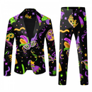 2 Piece Mardi Gras Casual Sweatsuits One Buttton Notched Lapel Floral Uniform