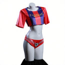 2 Piece Soccer Cheerleader Cosplay Costume Red Purple Striped Lingerie Uniform