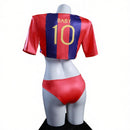 2 Piece Soccer Cheerleader Cosplay Costume Red Purple Striped Lingerie Uniform