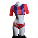 2 Piece Soccer Cheerleader Cosplay Costume Red Purple Striped Lingerie Uniform