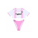 2 Piece Soccer Cheerleader Cosplay Costume White Pink Striped Lingerie Uniform