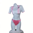 2 Piece Soccer Cheerleader Cosplay Costume White Pink Striped Lingerie Uniform