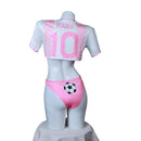 2 Piece Soccer Cheerleader Cosplay Costume White Pink Striped Lingerie Uniform