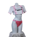 2 Piece Soccer Cheerleader Cosplay Costume White Pink Striped Lingerie Uniform