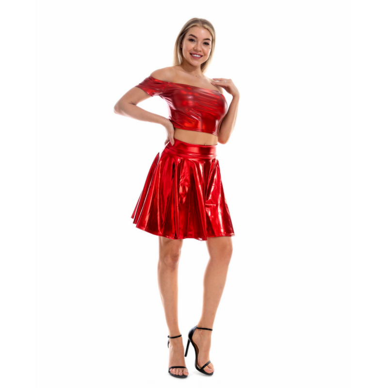 2 Pieces Women Club Shinning Slim-fit Off-shoulder Mini Vest Skirt - AwwwCos