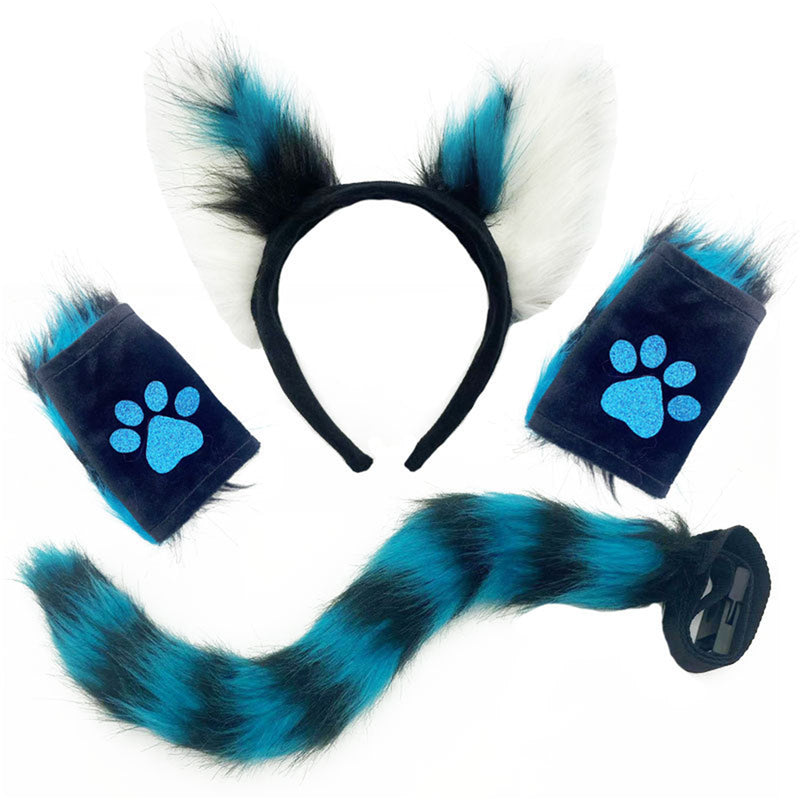30 Kinds Animal Cat Fox Wolf Beast Cosplay Faux Fur Fluffy Ear Headband Tail