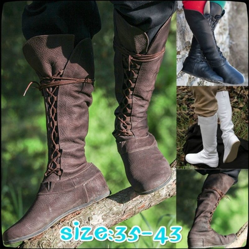 3 Kinds Flat Bottom Front Lace Up High Tube Women And Men Boots - AwwwCos