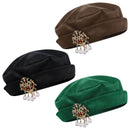 3 Kinds Unisex Renaissance Noble Cosplay Velvet Beret With Rhinestone Pearl Drop Brooch