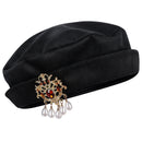 3 Kinds Unisex Renaissance Noble Cosplay Velvet Beret With Rhinestone Pearl Drop Brooch