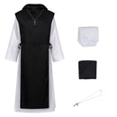 3Pcs Medieval Monk Friar Cosplay Costume Black Hooded Rope Cross Necklace