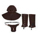 3Pcs Medieval Viking Cosplay Accessories Hooded Scarf Suede Waist Belt Pouch Lace Up Boot Cuffs Legging