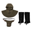 3Pcs Medieval Viking Cosplay Accessories Hooded Scarf Suede Waist Belt Pouch Lace Up Boot Cuffs Legging