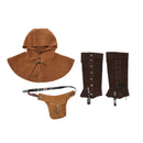 3Pcs Medieval Viking Cosplay Accessories Hooded Scarf Suede Waist Belt Pouch Lace Up Boot Cuffs Legging