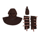 3Pcs Medieval Viking Cosplay Accessories Suede Hooded Cowl Scarf Drawstring Pouch Bag Legging
